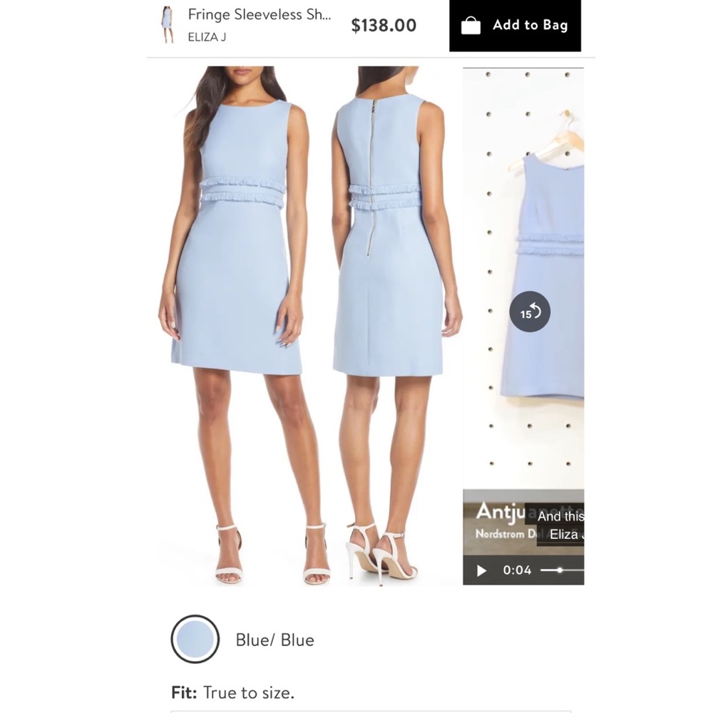 Eliza J Fringe Sleeveless Sheath Dress sz 6 worn once light blue / periwinkle